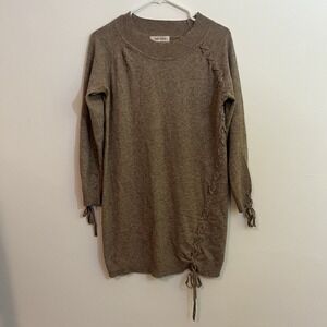 Simply Couture Knit Sweater Dress L Tie Stitch Accent Super Soft Long Sleeve